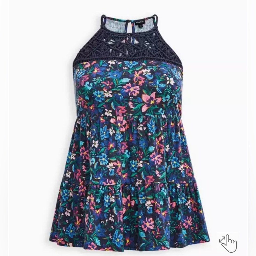 Torrid Textured Jersey Crochet High Neck Tiered Top Women’s Plus Size 0X